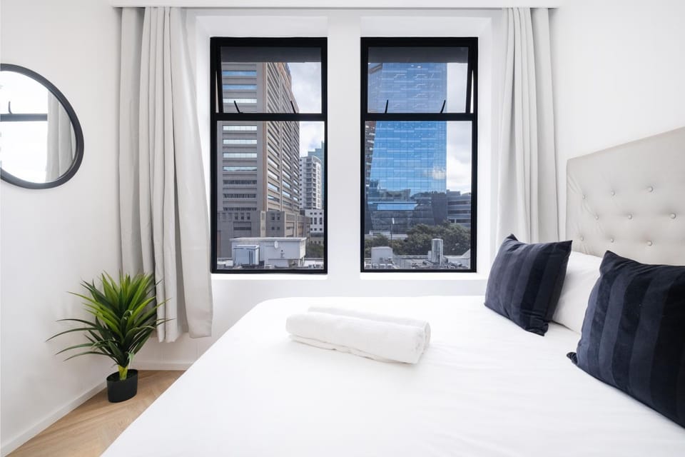 Bed, City view