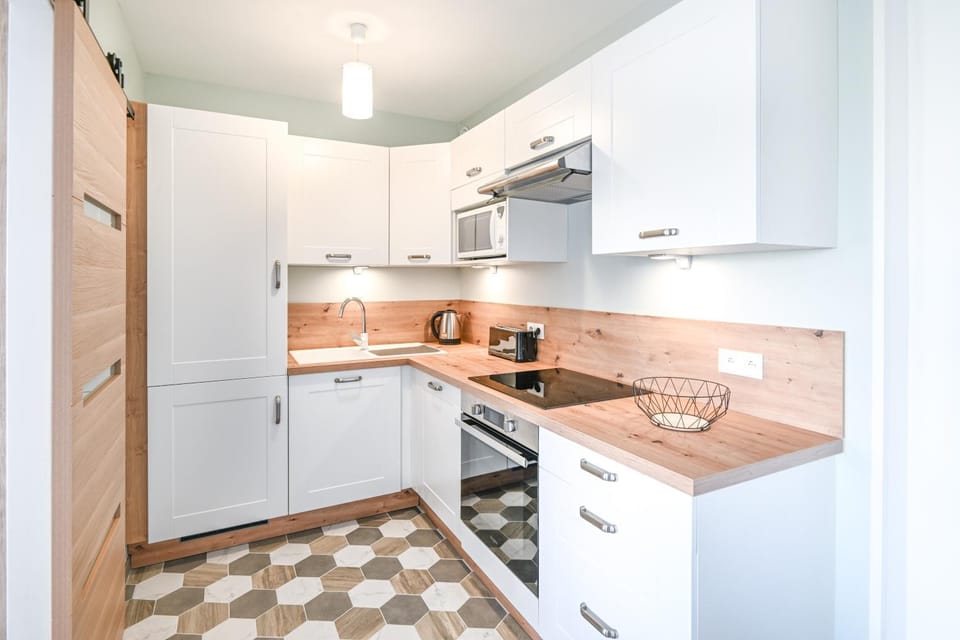 Kitchen or kitchenette, stove