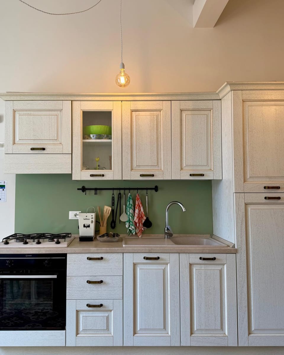 Kitchen or kitchenette, stove