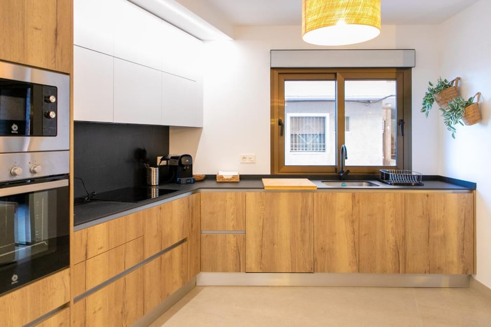 Kitchen or kitchenette, stove