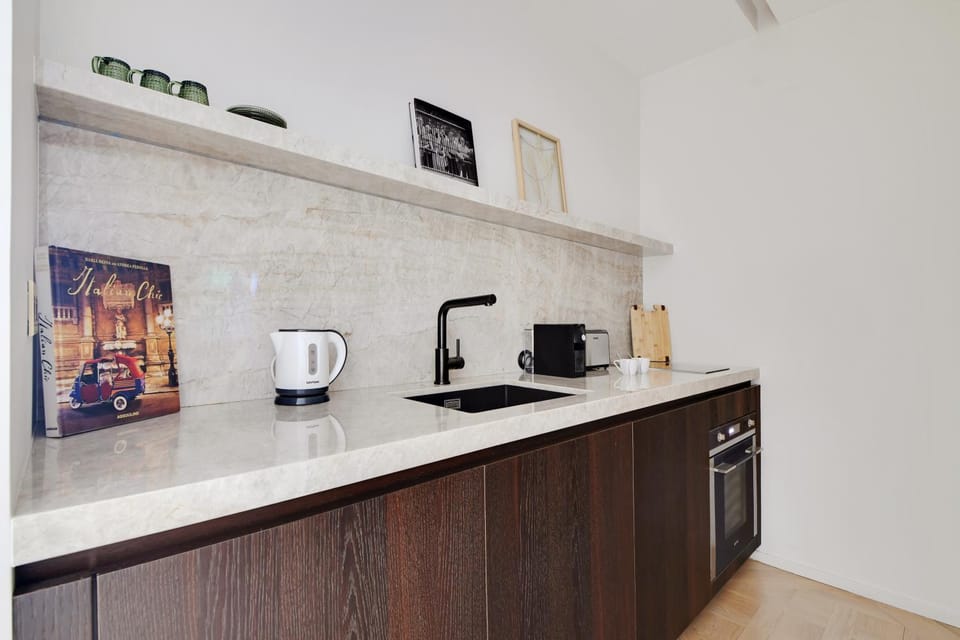 Kitchen or kitchenette, stove, toaster