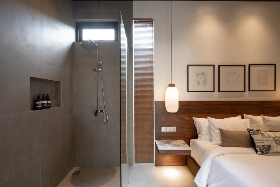 Shower, Bed, Bathroom, Bedroom