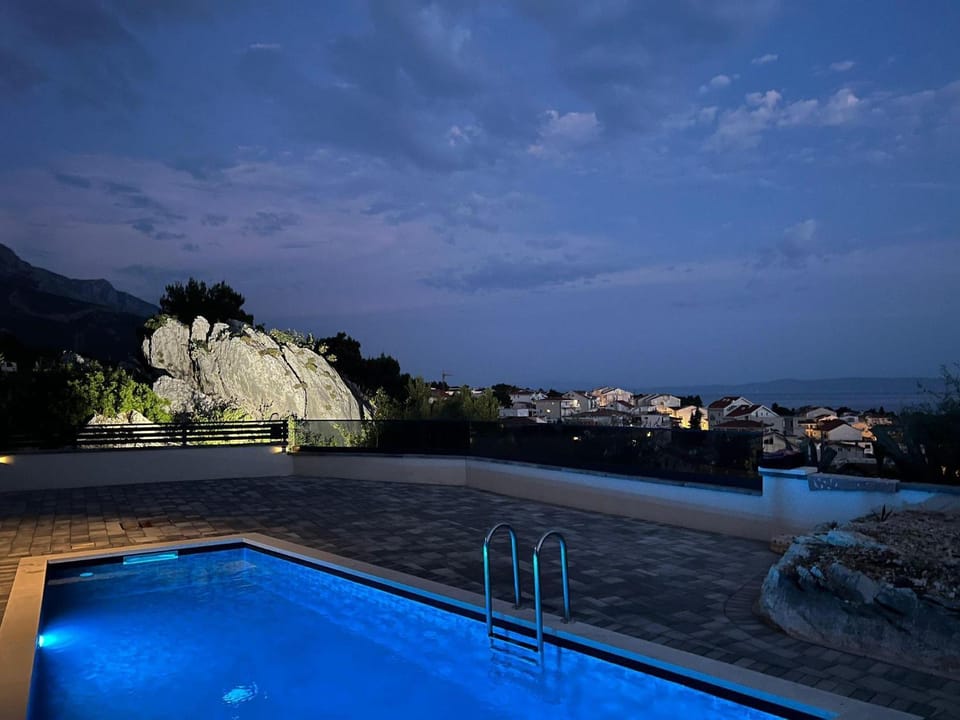 Night, Pool view, Sea view, Swimming pool