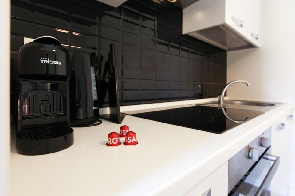 Kitchen or kitchenette, stove