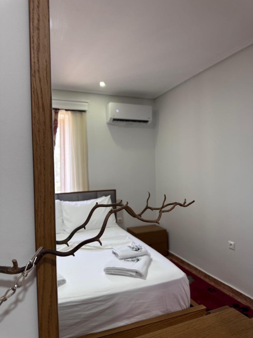 Bed, Photo of the whole room, Bedroom, towels, air conditioner