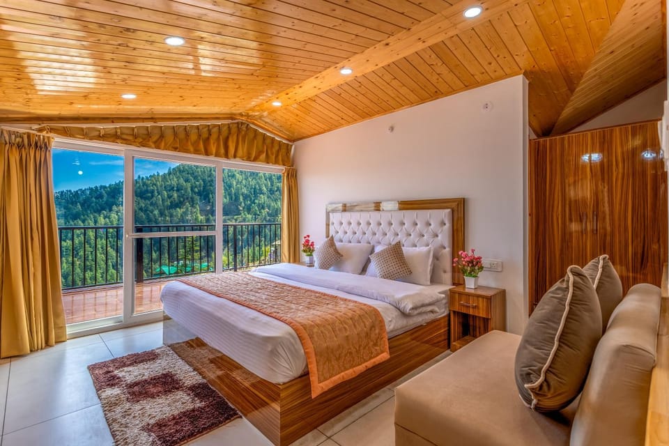 Bed, Natural landscape, Seating area, Bedroom