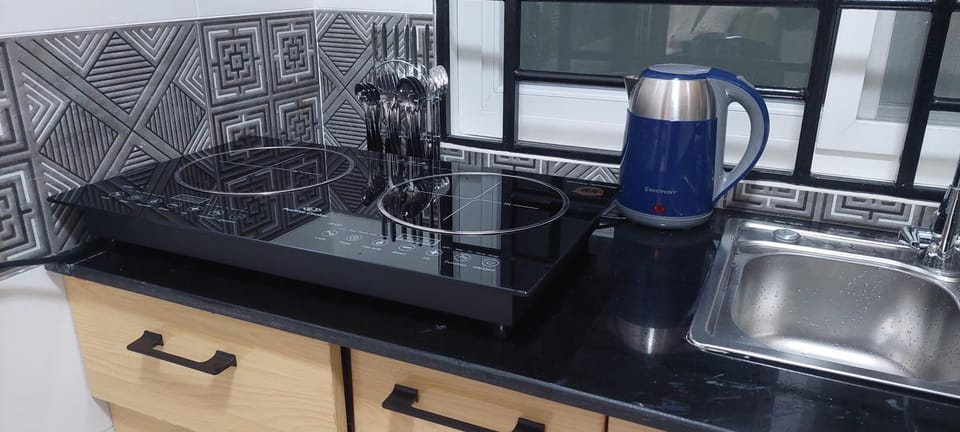 Kitchen or kitchenette, stove