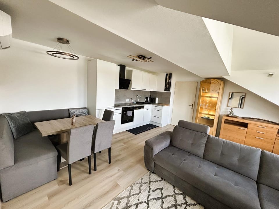 Kitchen or kitchenette, Living room, Seating area, stove