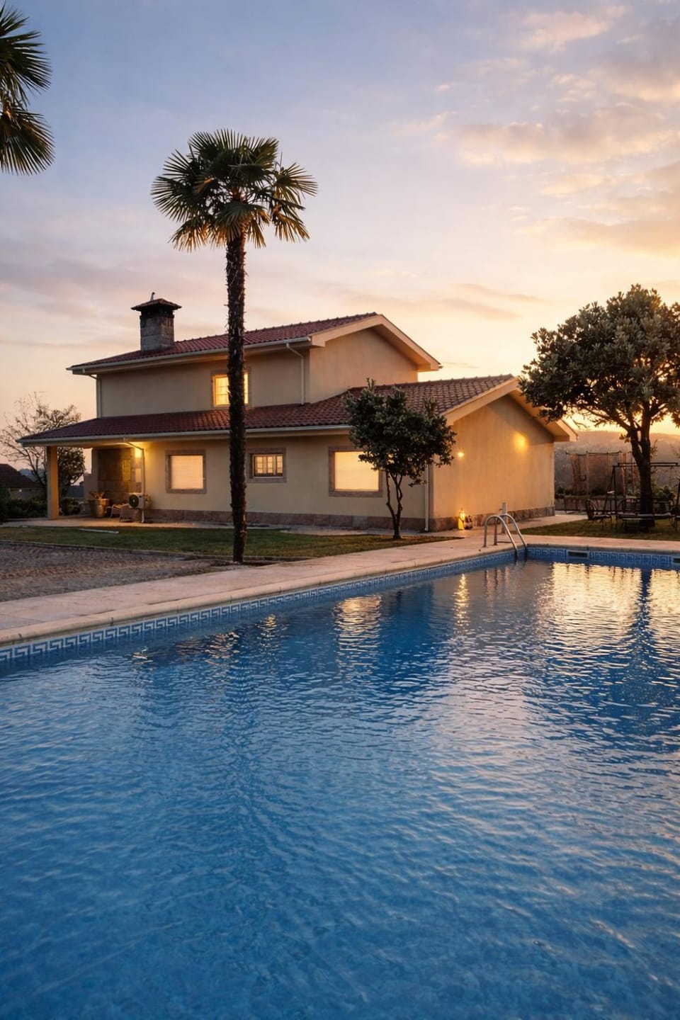 Property building, Pool view, Swimming pool, Sunset