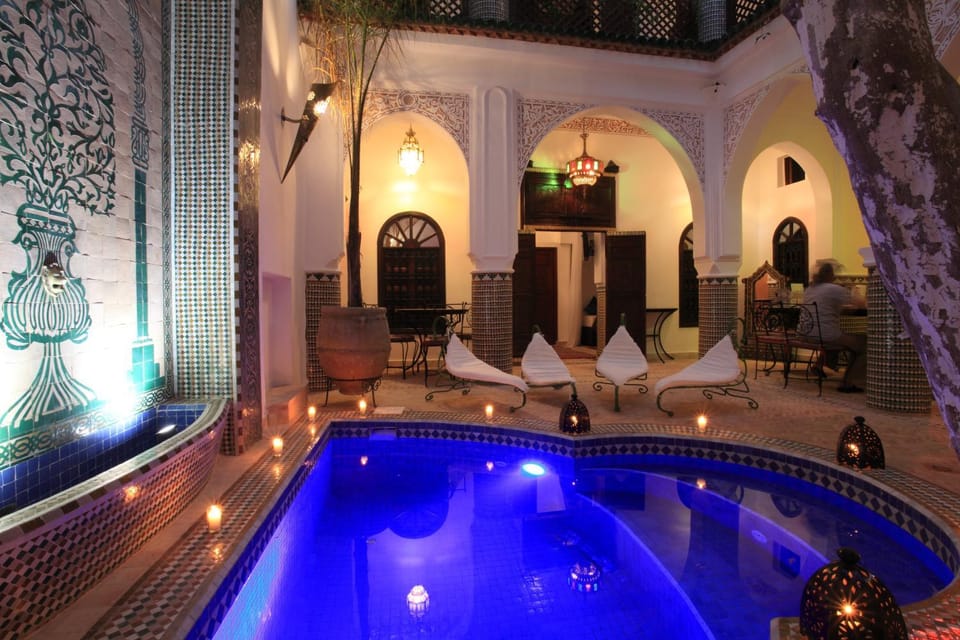 Patio, Facade/entrance, Night, Decorative detail, Swimming pool, Swimming pool