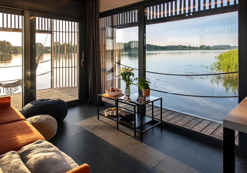 Patio, Natural landscape, Living room, Seating area, River view