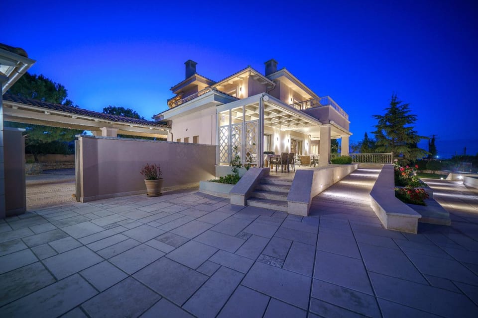 Property building, Patio, Night, Garden, Garden view
