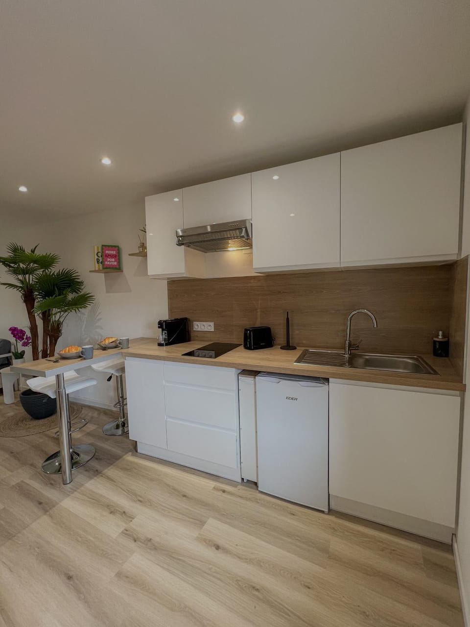 Kitchen or kitchenette, minibar, stove