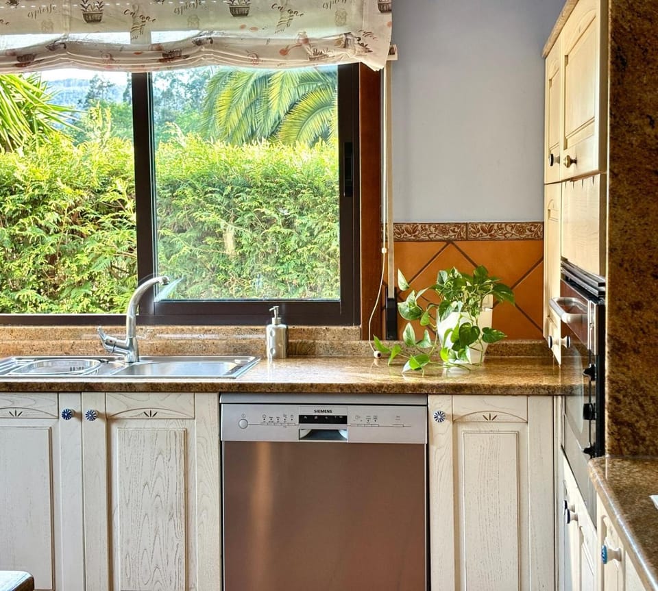 Kitchen or kitchenette, dishwasher, oven, stove