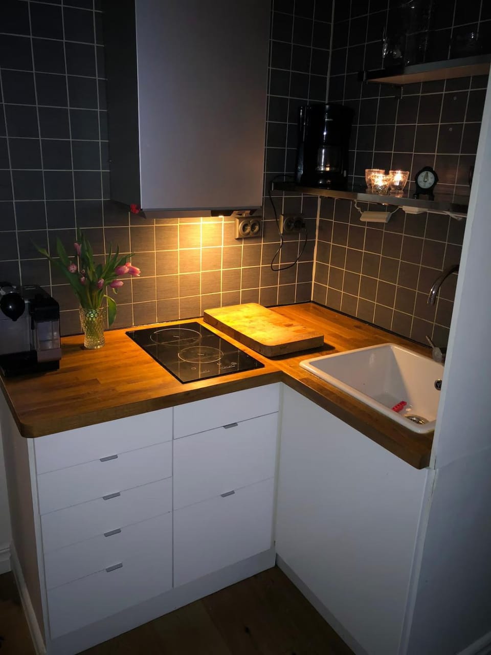 Kitchen or kitchenette, stove