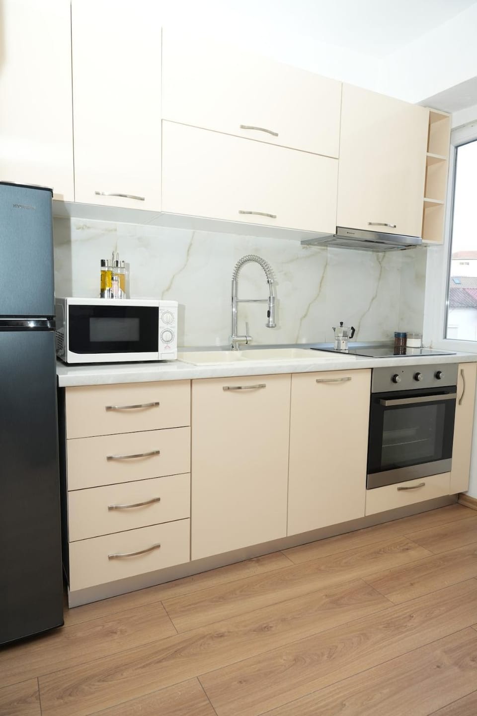 Kitchen or kitchenette, oven, toaster