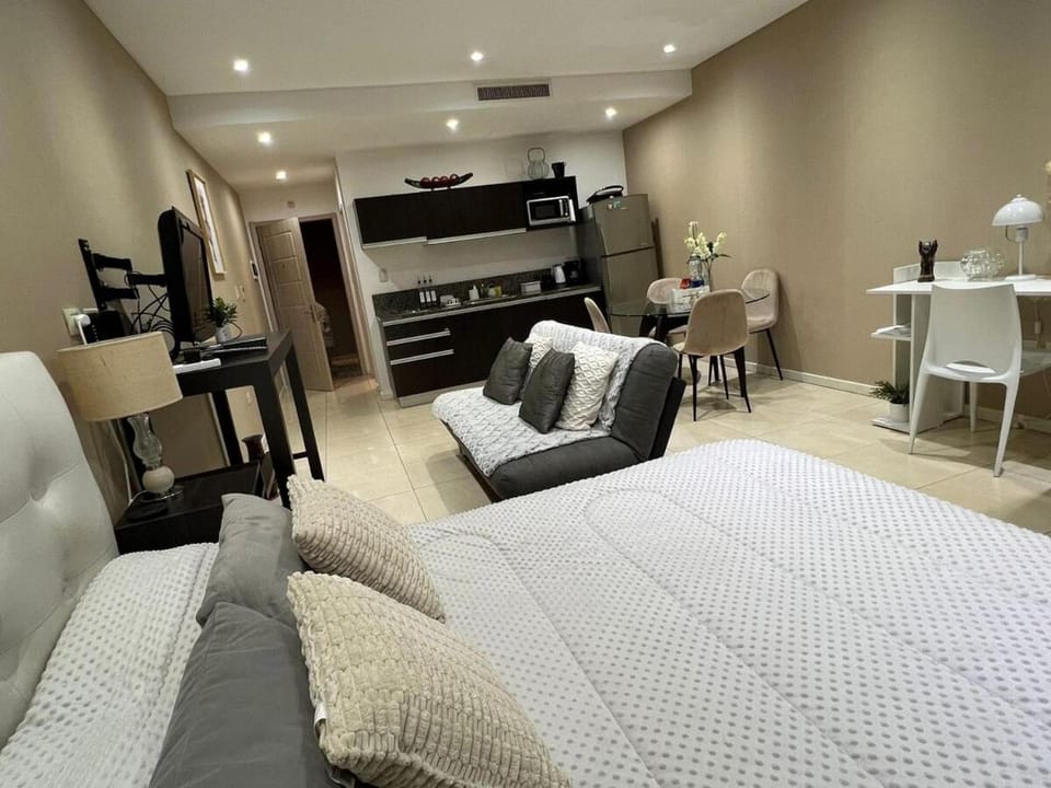 Bed, Kitchen or kitchenette, Living room, Photo of the whole room, Bedroom