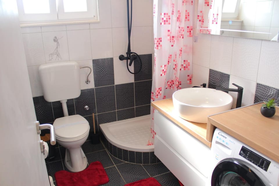 Toilet, Bathroom, towels, washing machine