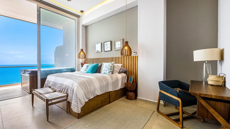 Bed, Natural landscape, Bedroom, Sea view, towels