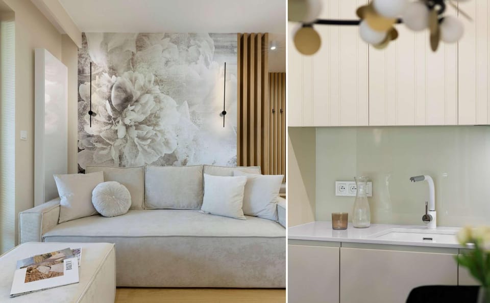 Kitchen or kitchenette, Living room, Seating area
