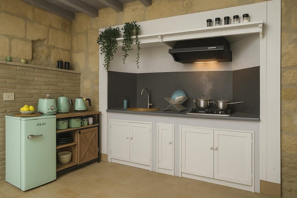 Kitchen or kitchenette, oven, stove