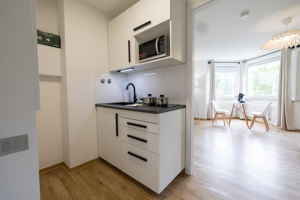 Kitchen or kitchenette, microwave, stove, kitchen
