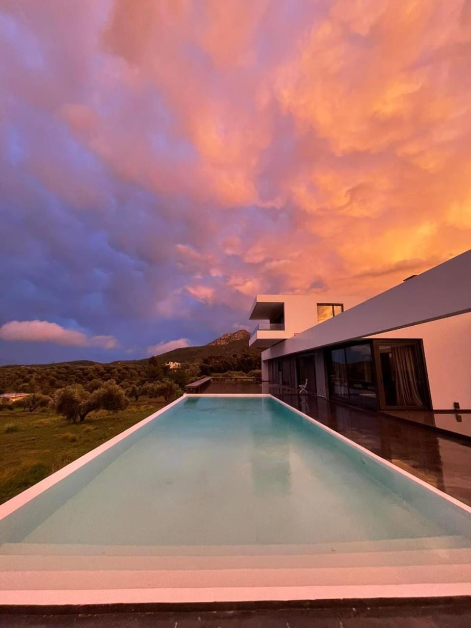 Natural landscape, Pool view, Swimming pool, Sunset