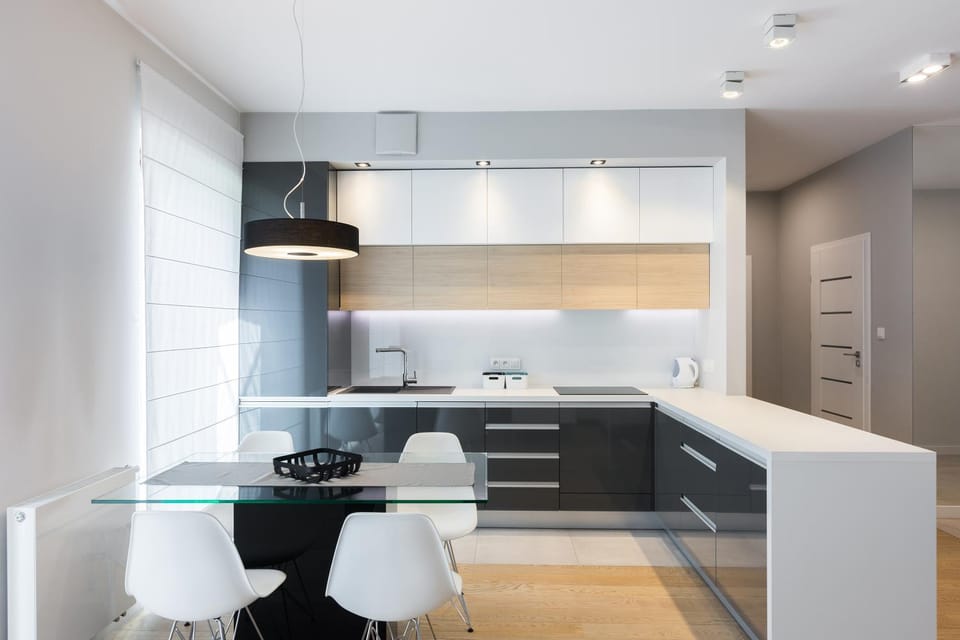 Kitchen or kitchenette, stove