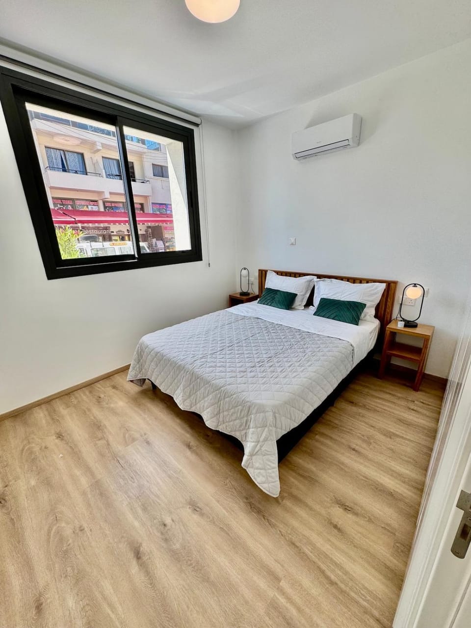 Bed, Photo of the whole room, Bedroom, towels, air conditioner