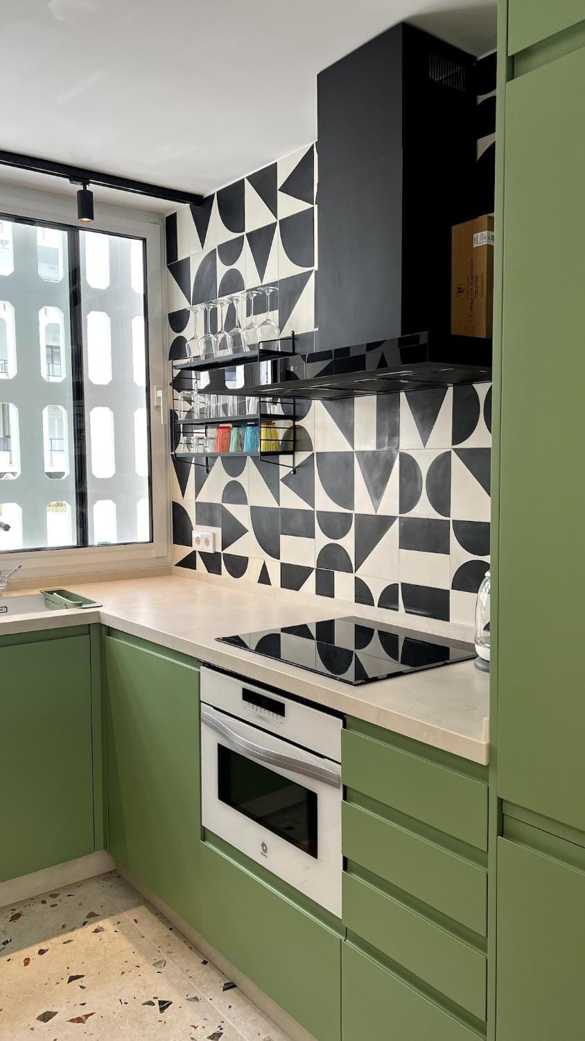 Kitchen or kitchenette, stove