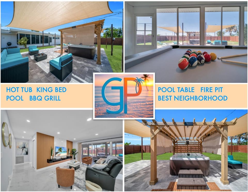 Patio, Billiard, Hot Tub, Living room, Swimming pool