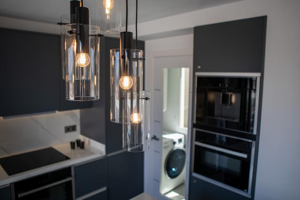 Kitchen or kitchenette, Living room, oven, stove, washing machine