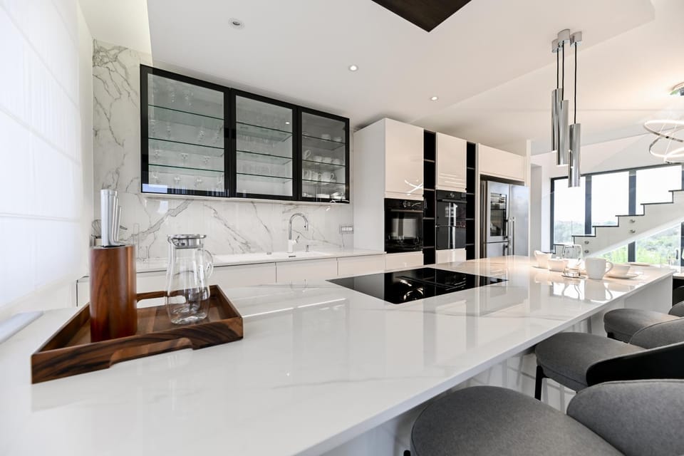 Kitchen or kitchenette, stove