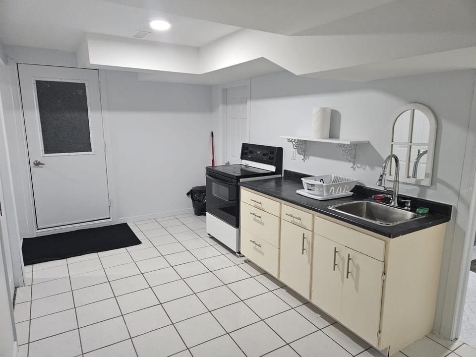 Kitchen or kitchenette, stove