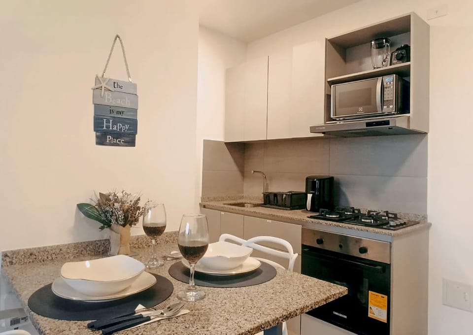 Kitchen or kitchenette, stove