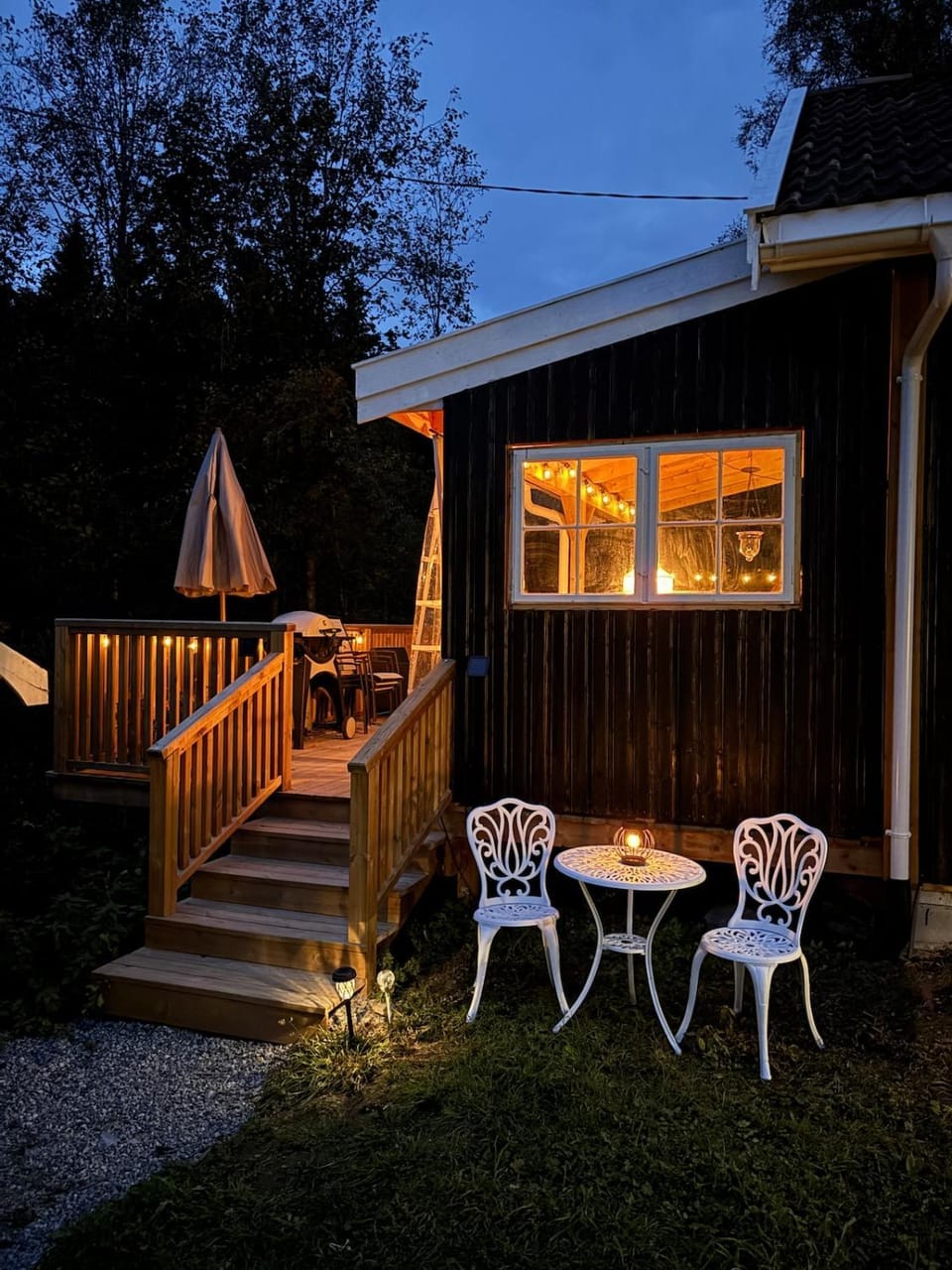 Property building, Patio, Night, Garden, Garden view