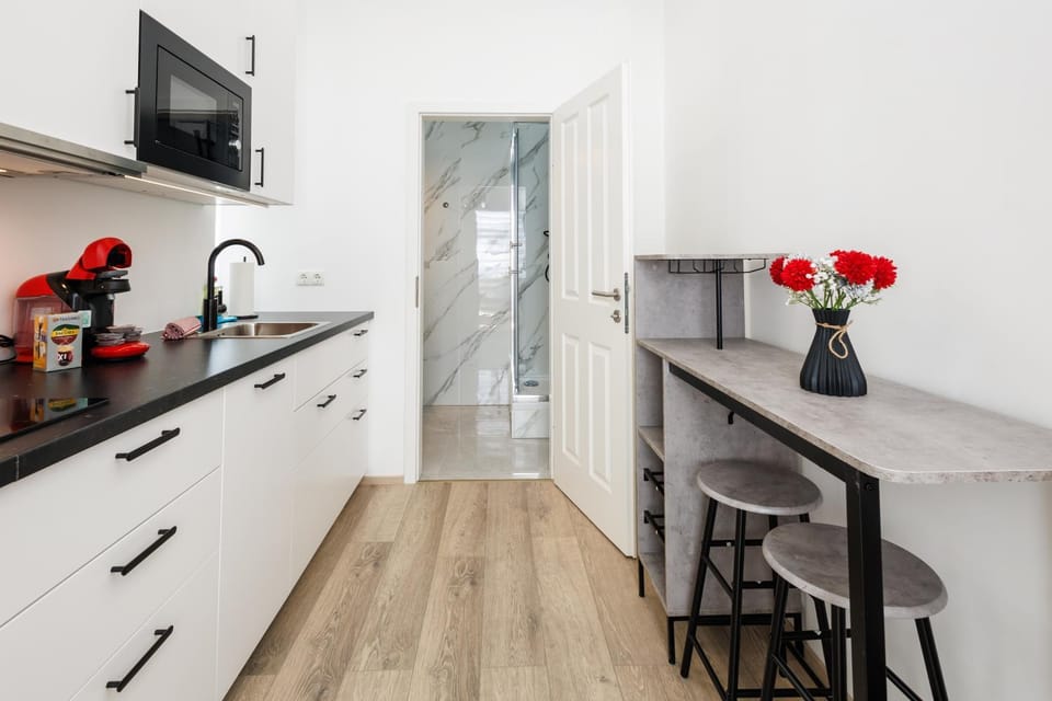 Kitchen or kitchenette, minibar, stove