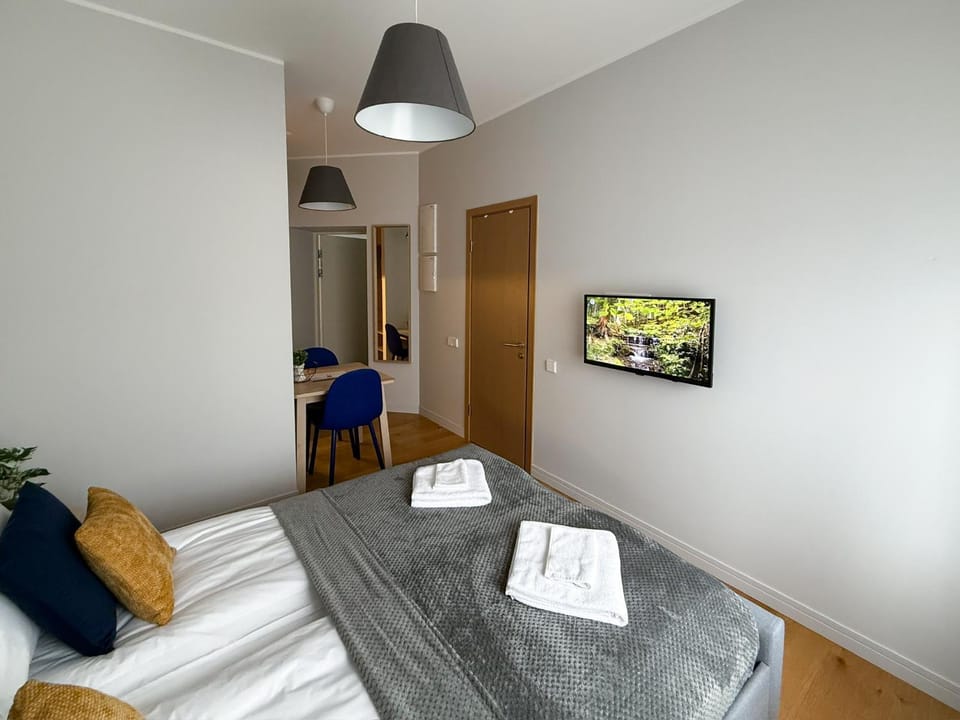 Bed, TV and multimedia, Photo of the whole room, Bedroom, towels