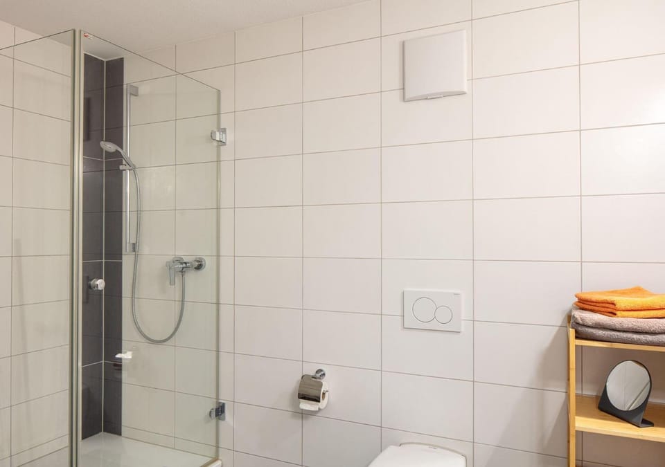 Shower, Toilet, Bathroom, hair dryier, towels