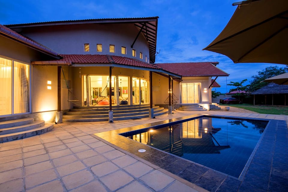 Property building, Swimming pool, Sunset