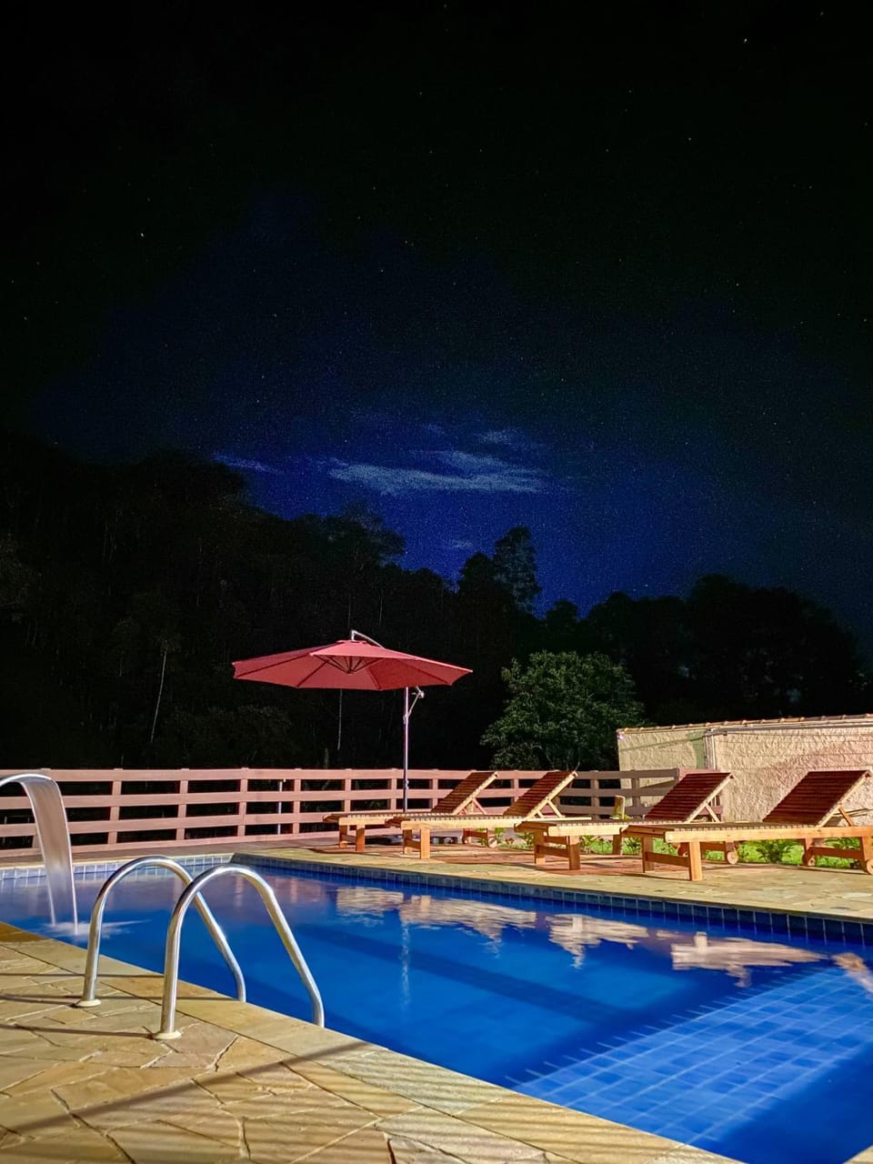 Night, Pool view, Swimming pool, sunbed