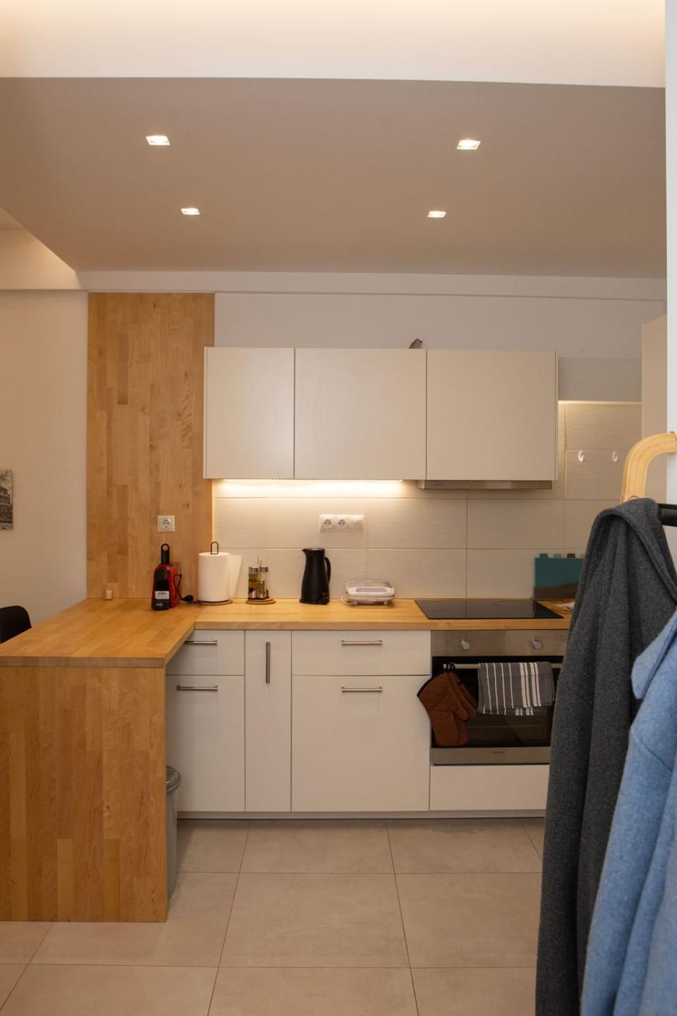Kitchen or kitchenette, stove, toaster