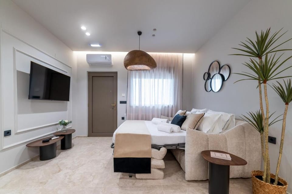 Bed, TV and multimedia, Living room, Photo of the whole room, Seating area, towels, air conditioner