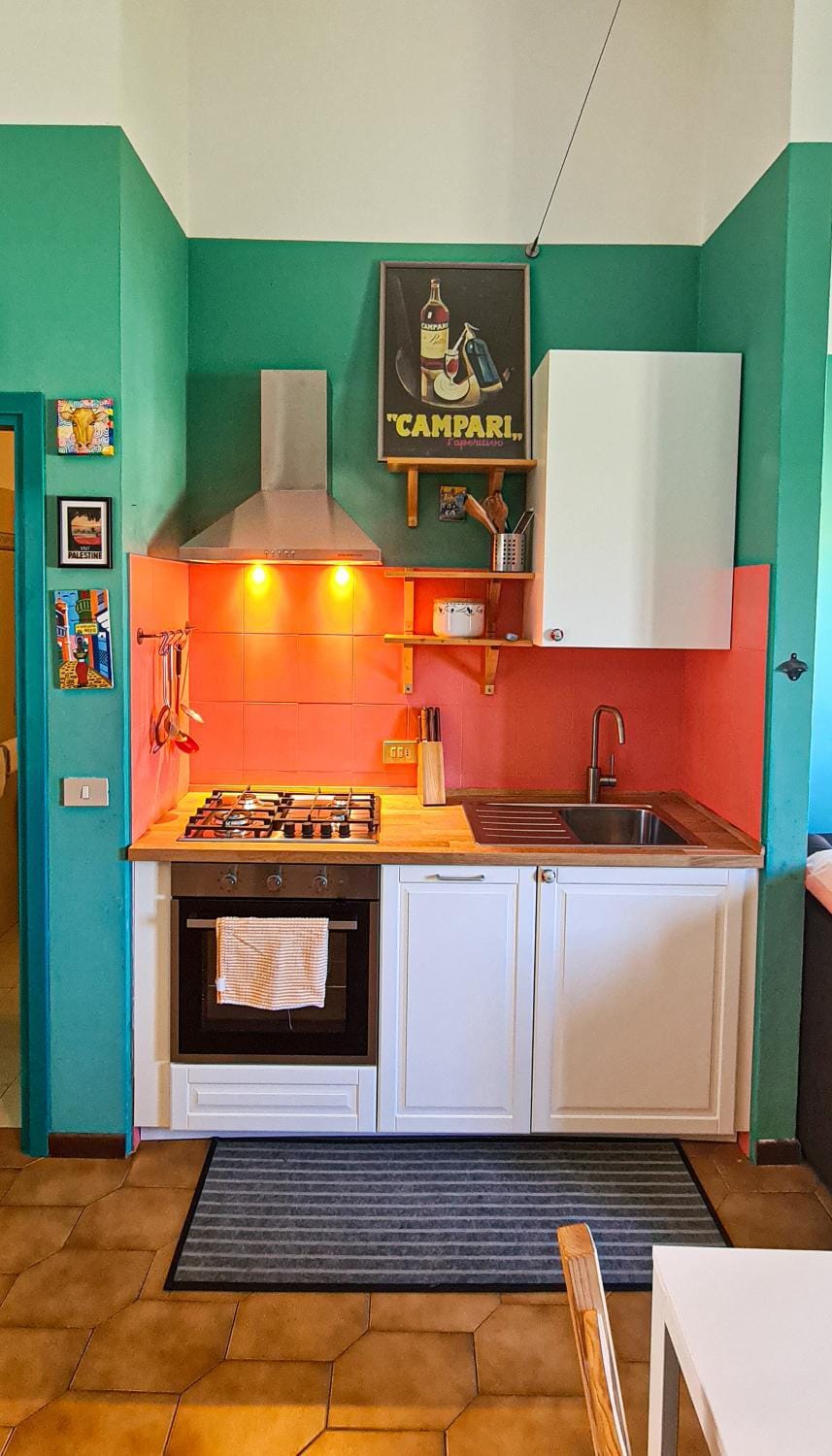 Kitchen or kitchenette, oven, stove