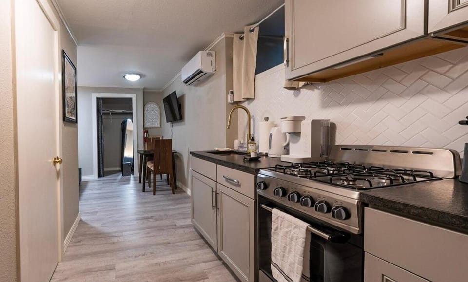 Kitchen or kitchenette, oven, stove