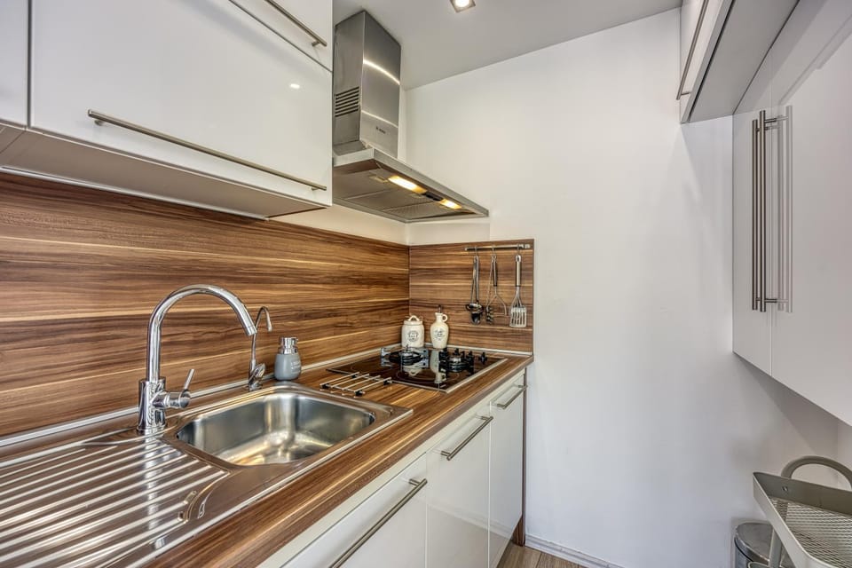 Kitchen or kitchenette, furniture, stove