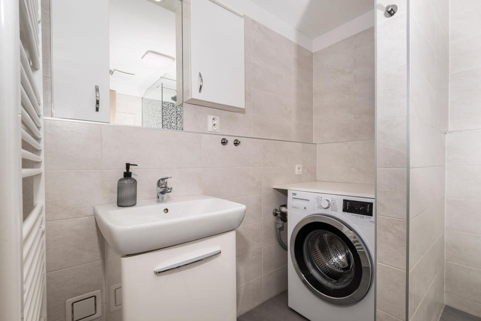 Bathroom, washing machine, dryer