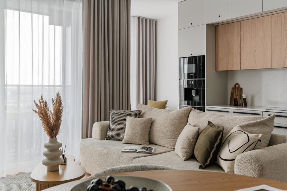 Bed, Kitchen or kitchenette, Living room, Photo of the whole room, Seating area