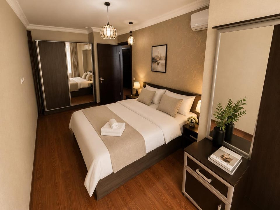 Bed, Photo of the whole room, Bedroom, towels, wardrobe
