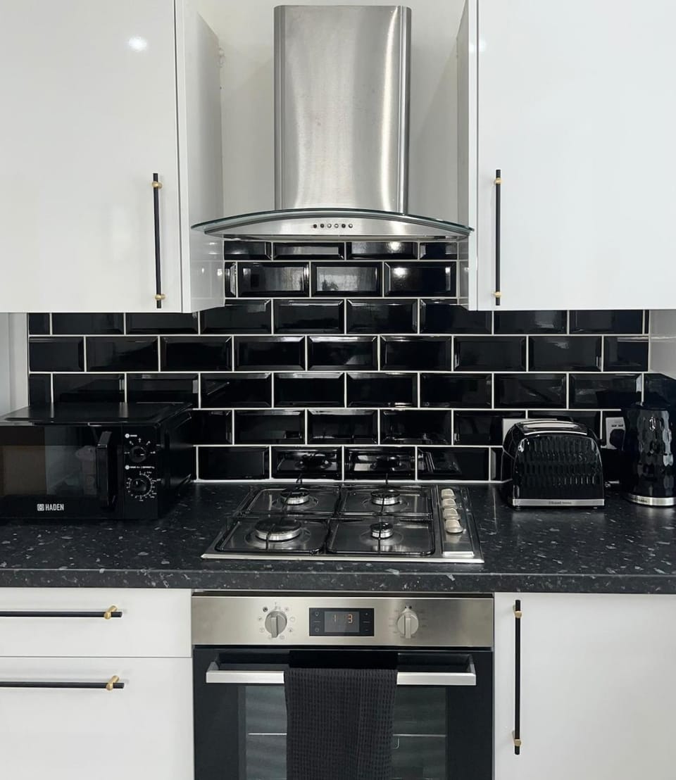Kitchen or kitchenette, stove